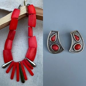 Vintage Orange Red Thermoset Jewelry Set